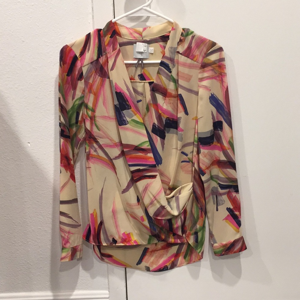 Anthropologie Paint brush print long sleeve blouse
